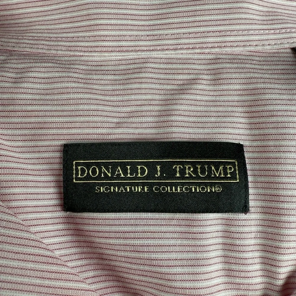 Donald Trump Signature Collection Button Up Shirt Mens 16 |‎ 34/35 Pink Stripe
